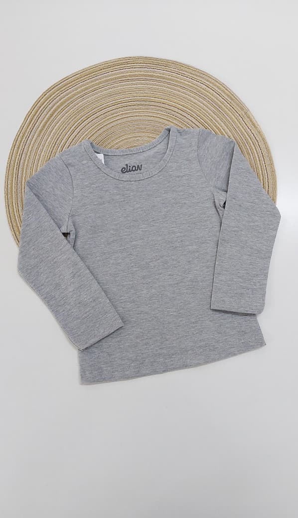 Blusa Básica Infantil Menina em Cotton Leve Cinza- Elian