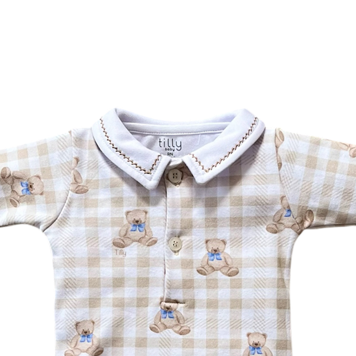 Body Manga Longa Bebê Menino Polo Urso Xadrez - Tilly Baby