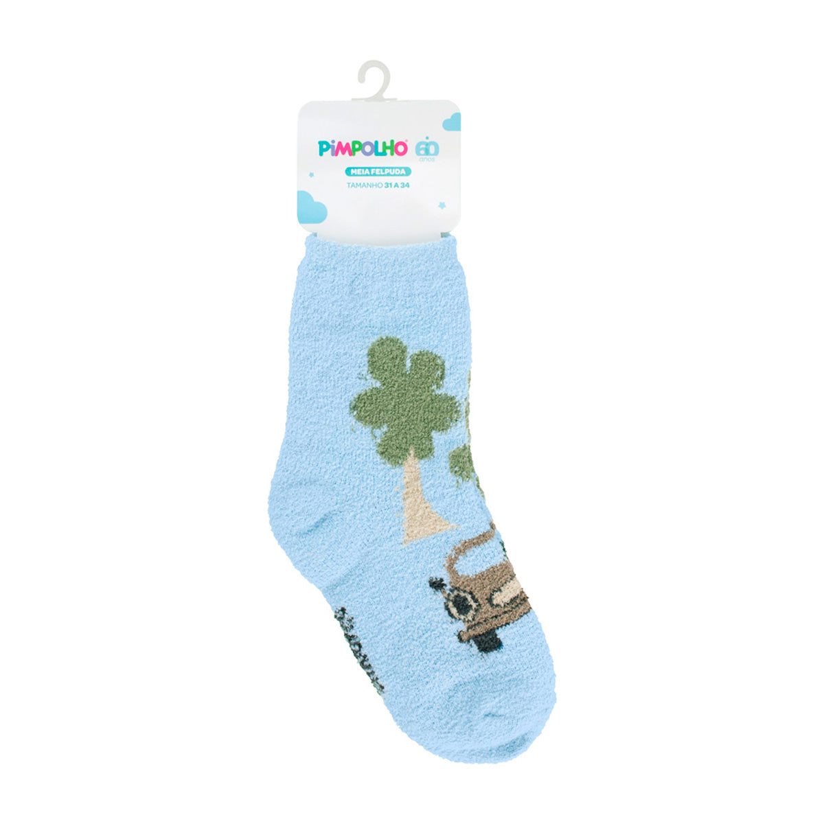 Meia Felpuda Infantil Menino 31-34 Azul Carro - Pimpolho