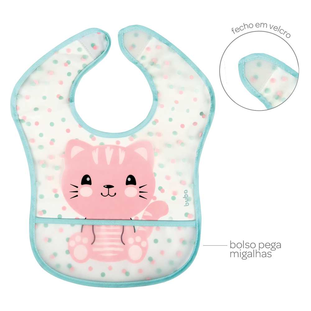 Babador Bebê Impermeável Para Alimentação Gatinha - Buba