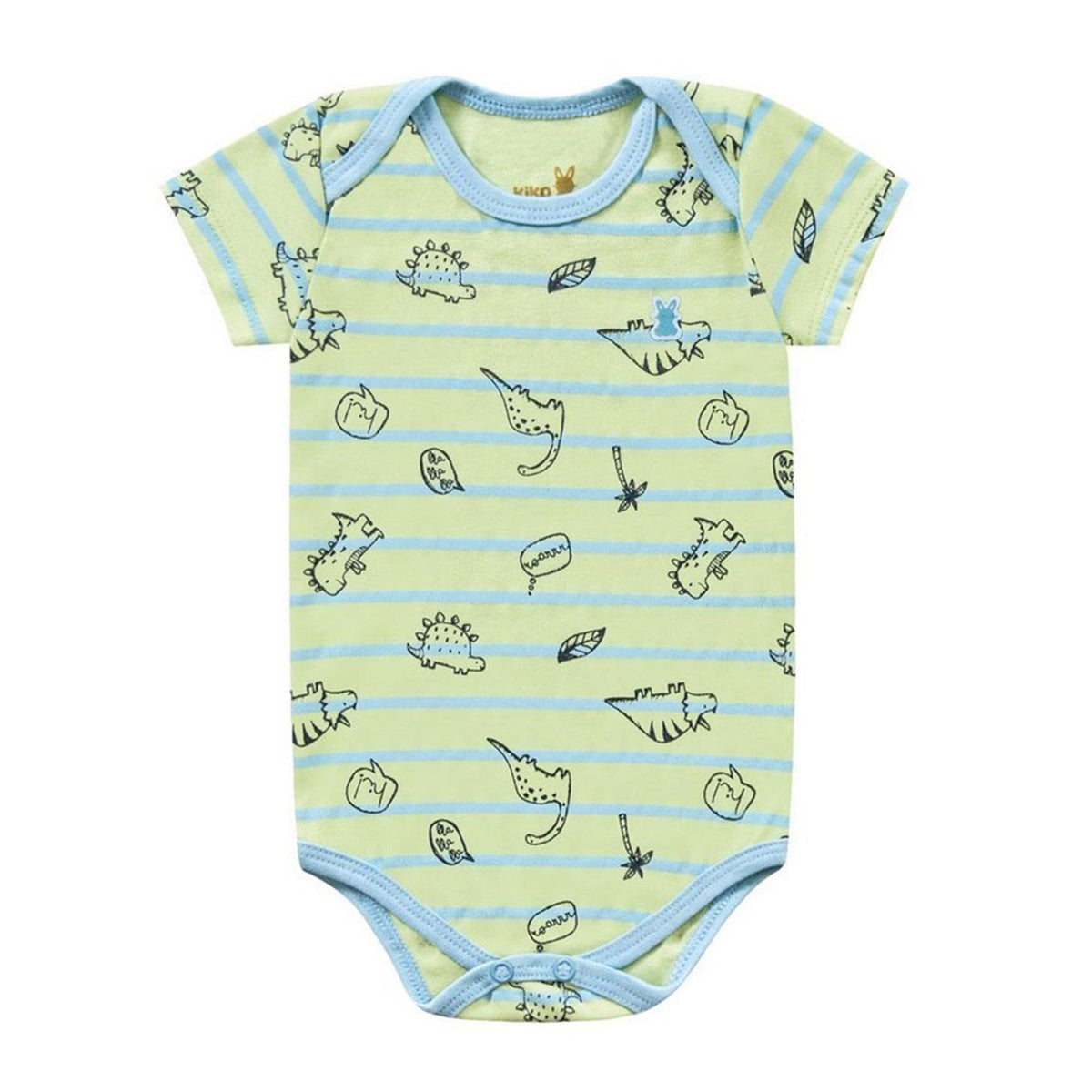 Body Manga Curta Bebê Menino Listrado Dinos - Kiko Baby