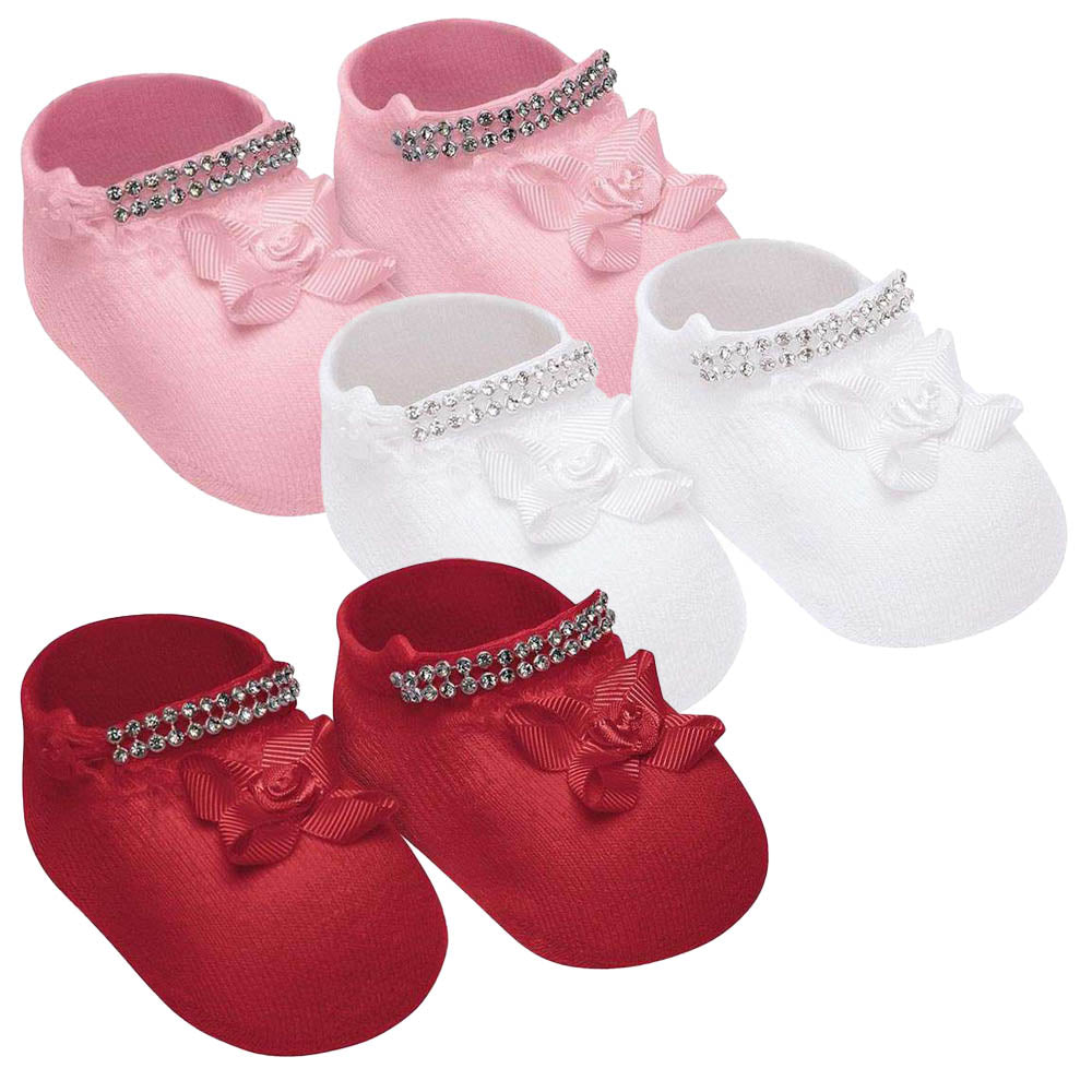 Meia Sapatinho Bebê Menina RN Aplique de Strass - Selene