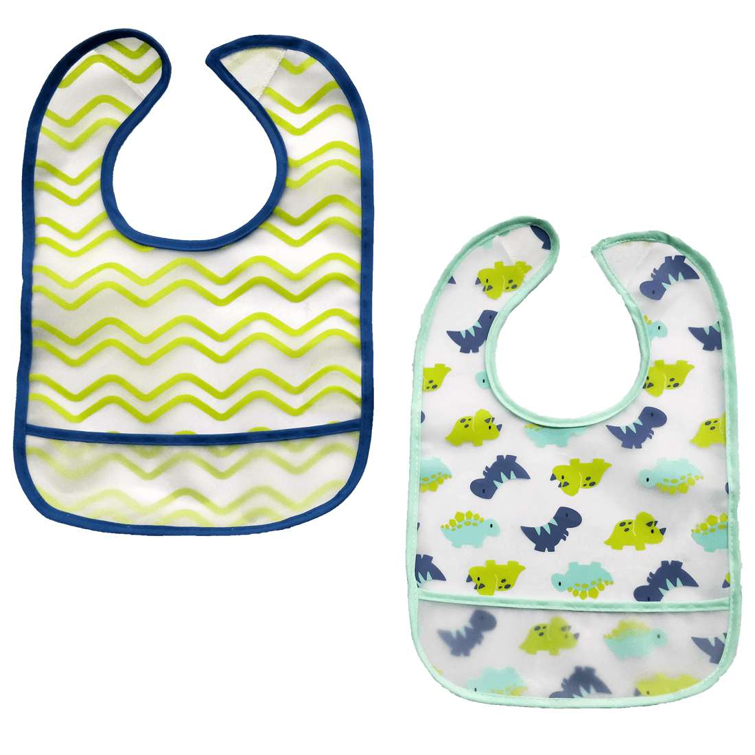 Kit 2 Babadores Com Bolso Pega Migalhas Dino (3+ Meses) - Buba
