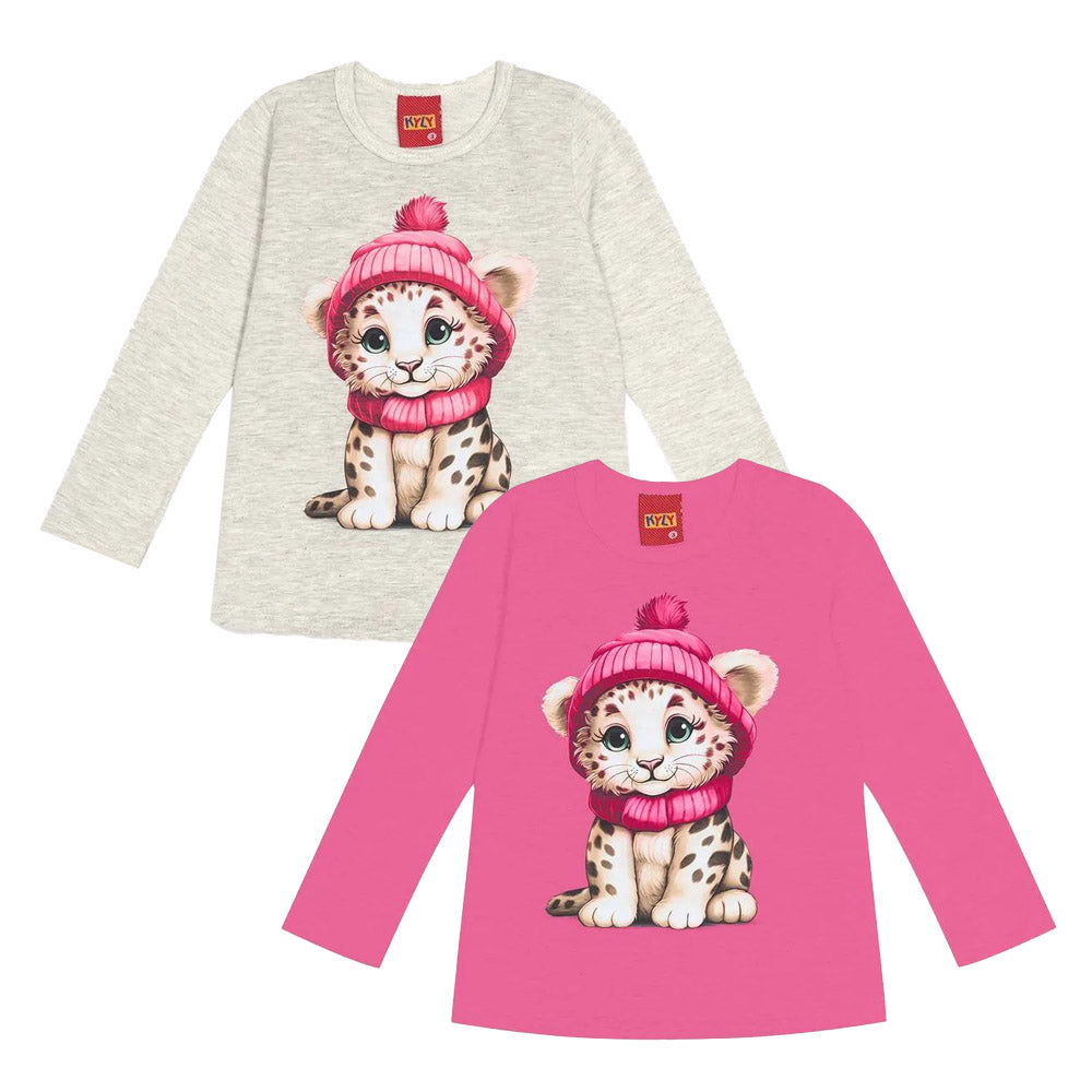 Blusa Manga Longa Infantil Meia Malha Menina Oncinha - Kyly