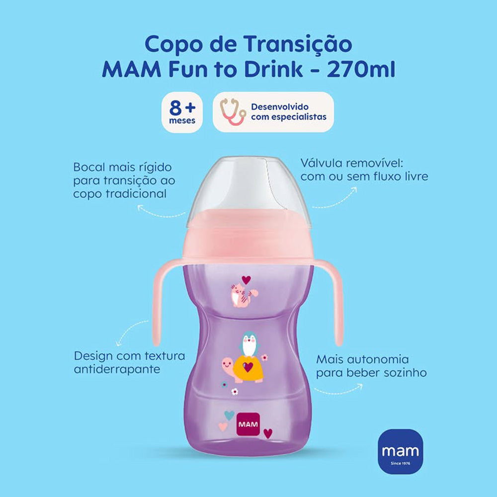 Copo de Transição Antivazamento 8M+ Fun to Drink 270ml - MAM