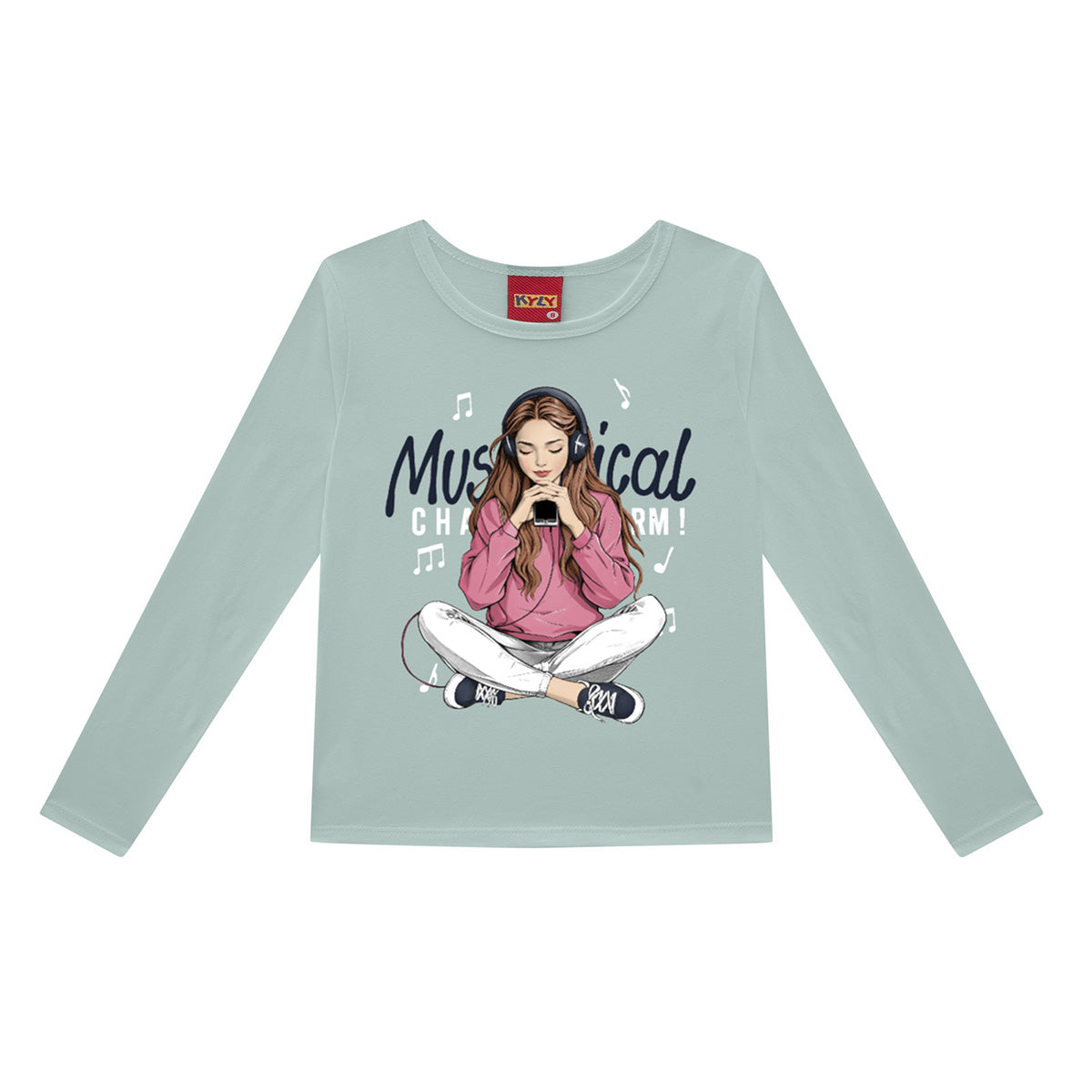 Blusa Infantil Menina Manga Longa Meia Malha Musical - Kyly