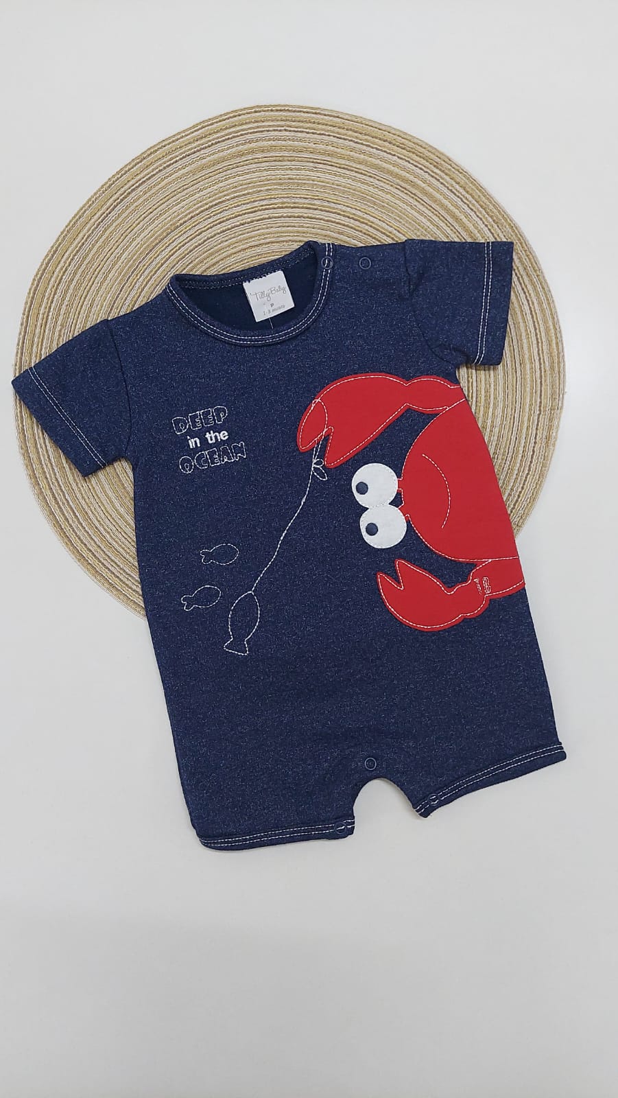 Macaquinho de Moletinho Jeans Caranguejo - Tilly Baby