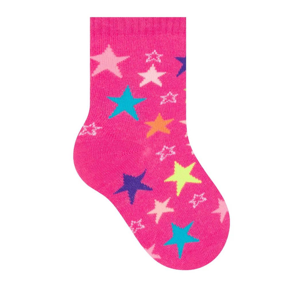 Meia Cano Médio Bebê Menina Pink Estrelas - Selene