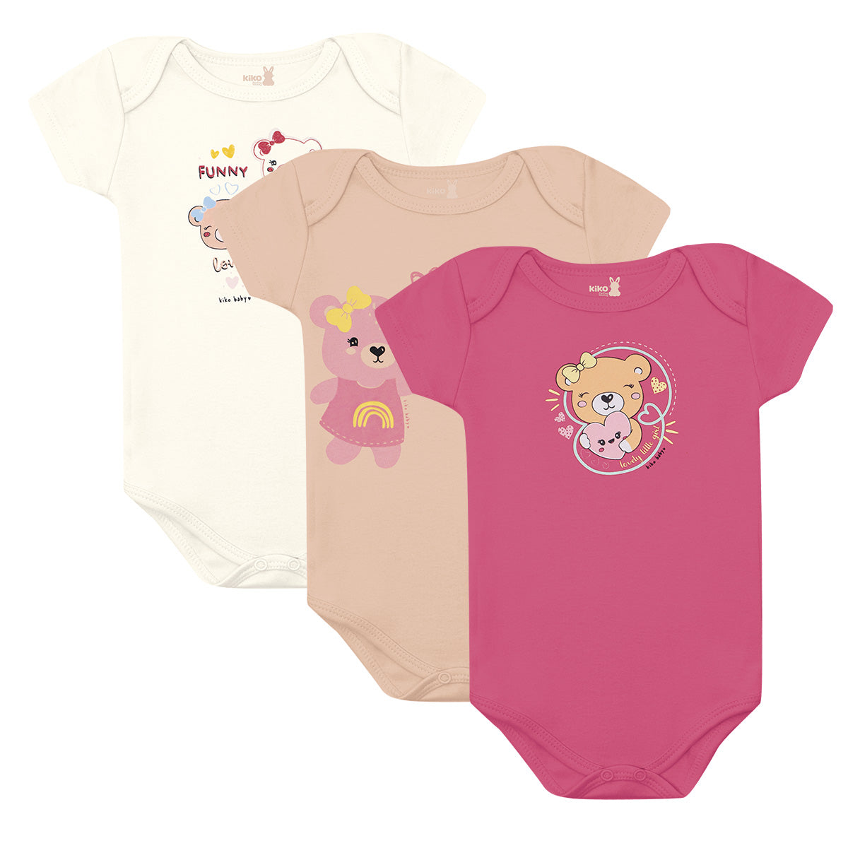 Body Manga Curta Bebê Menina Ursinhas - Kiko Baby