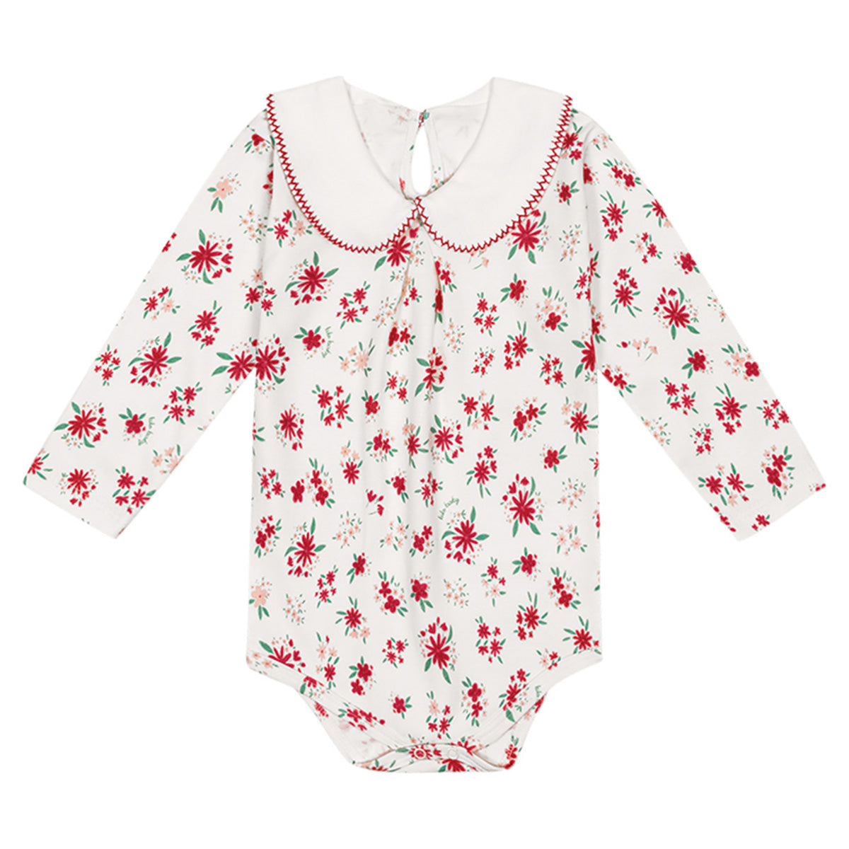 Body Manga Longa Bebê Menina Com Gola Flores - Kiko Baby