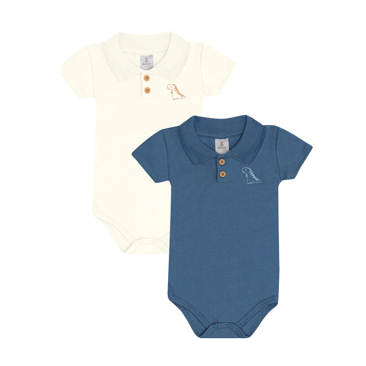 Body Manga Curta Bebê Menino Gola Polo Dino - Kiko Baby