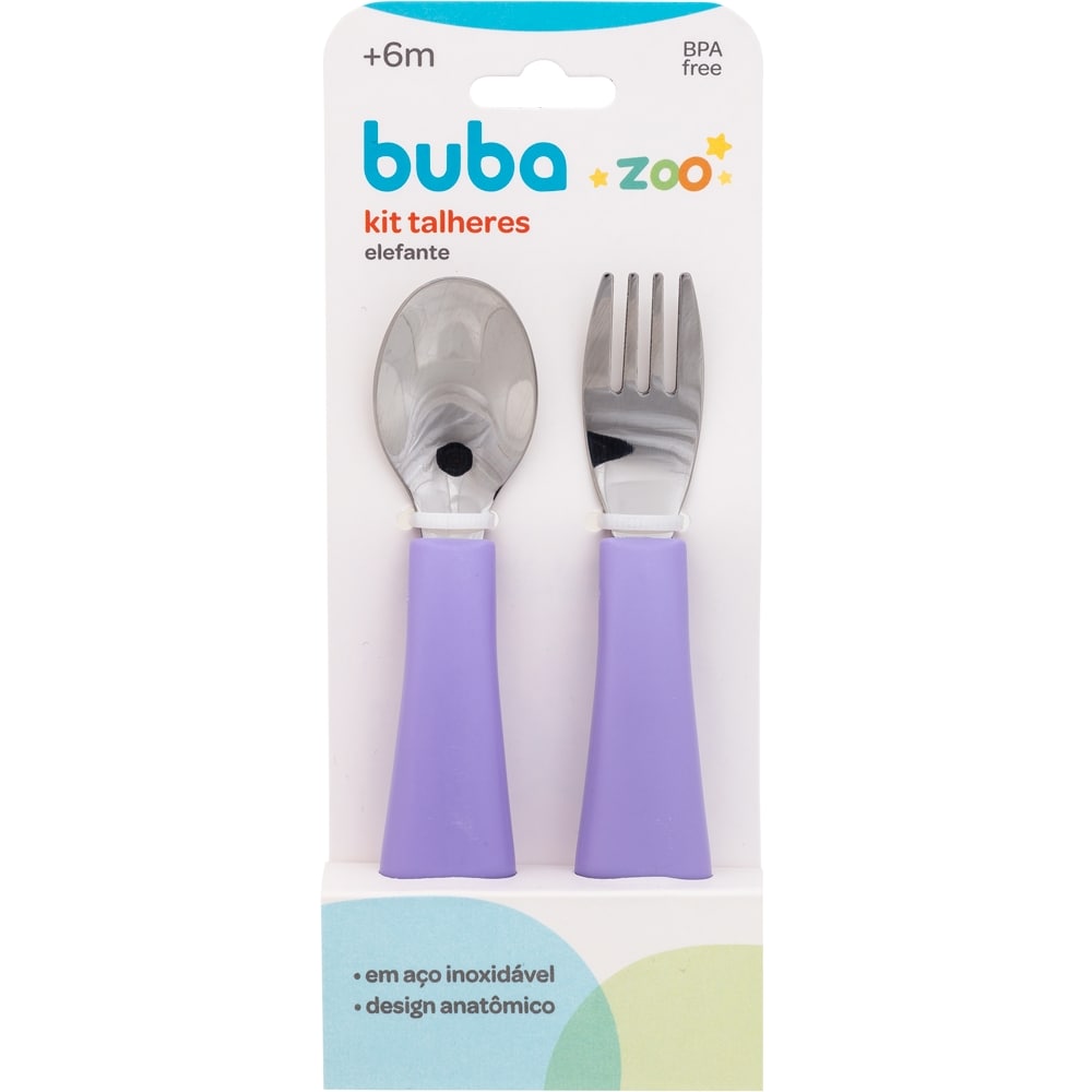 Kit Talher Bebê Colher e Garfo Buba Zoo Roxo - Buba
