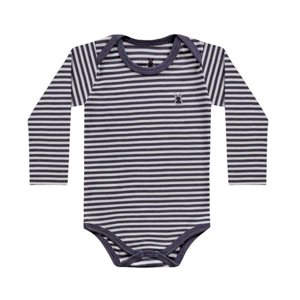 Body Manga Longa Suedine Listrado Chumbo - Kiko Baby