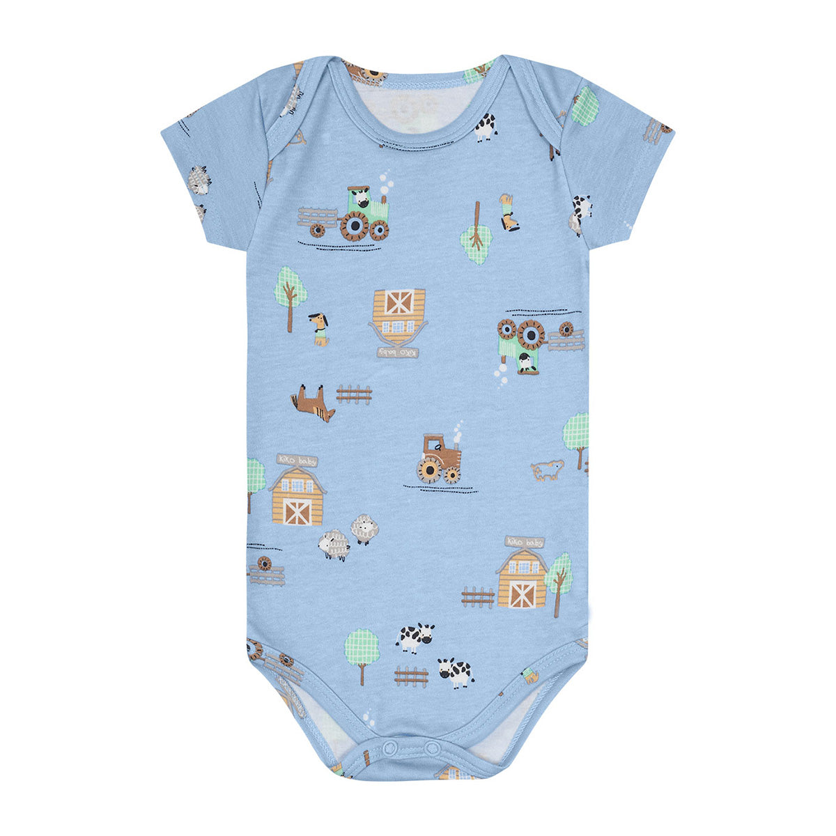 Body Manga Curta Bebê Menino Suedine Fazendinha - Kiko Baby