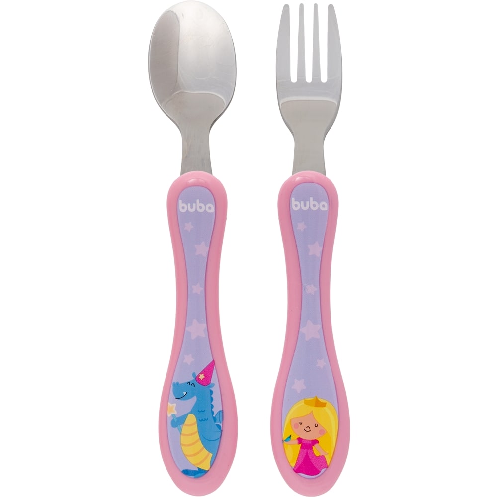 Kit Talher Para Bebê Colher e Garfo Aventuras Princesa - Buba