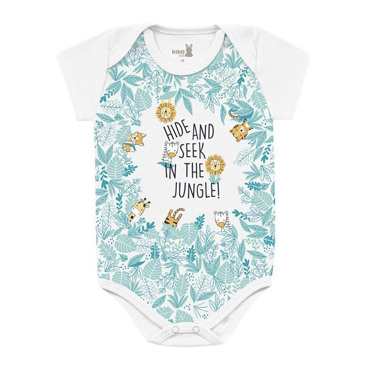 Body Manga Curta Bebê Menino Branco Safári - Kiko Baby