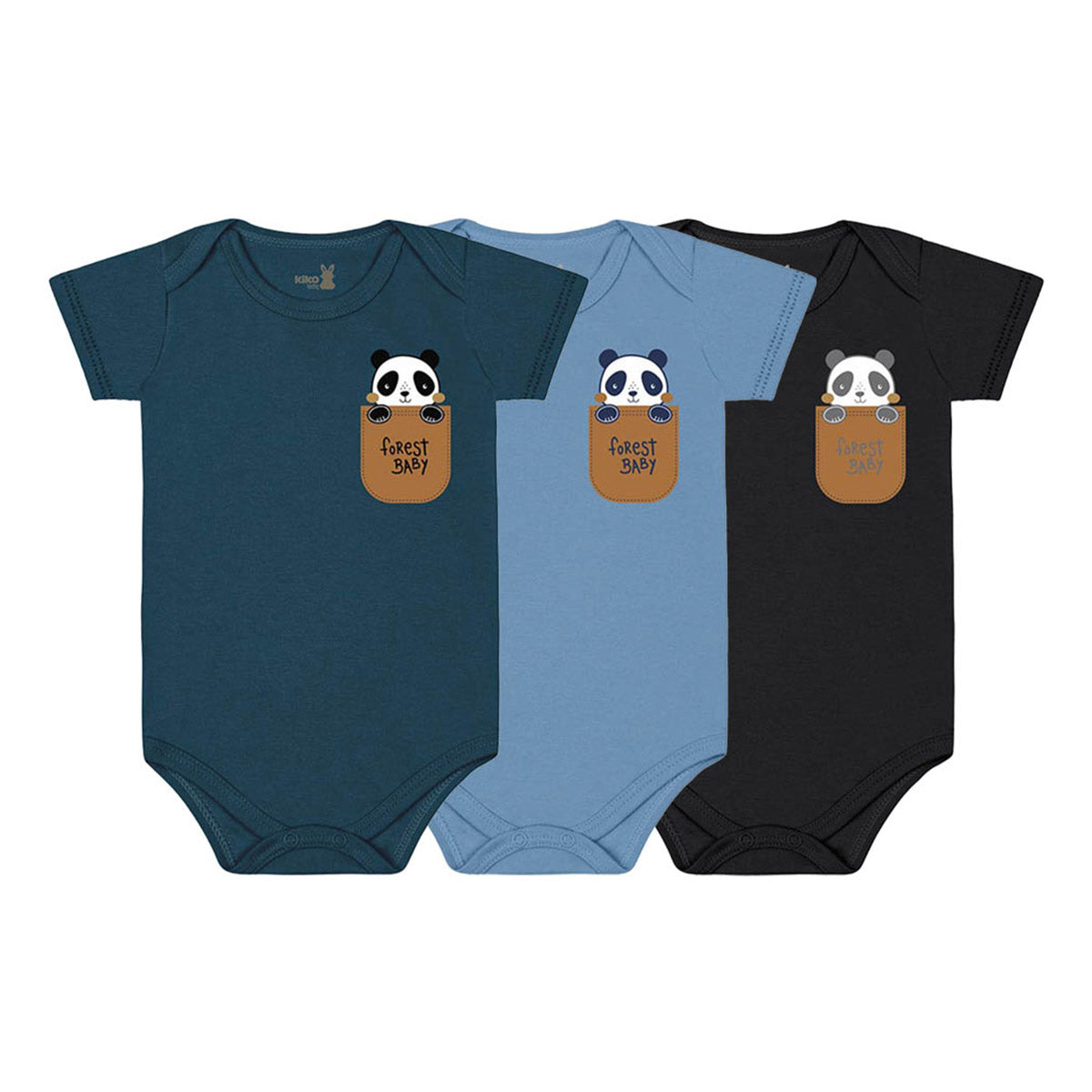 Body Manga Curta Bebê Menino Panda - Kiko Baby