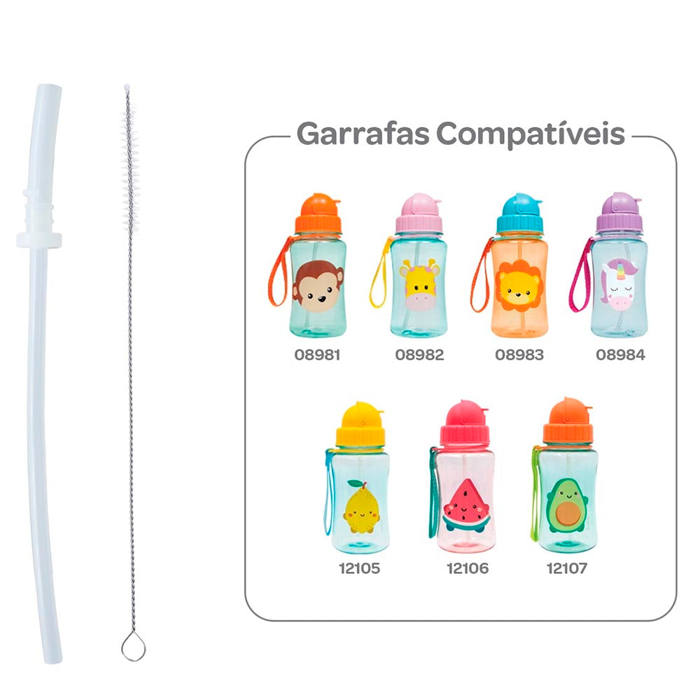 Canudo Com Escova Para Garrafa Animal Fun e Frutti - Buba