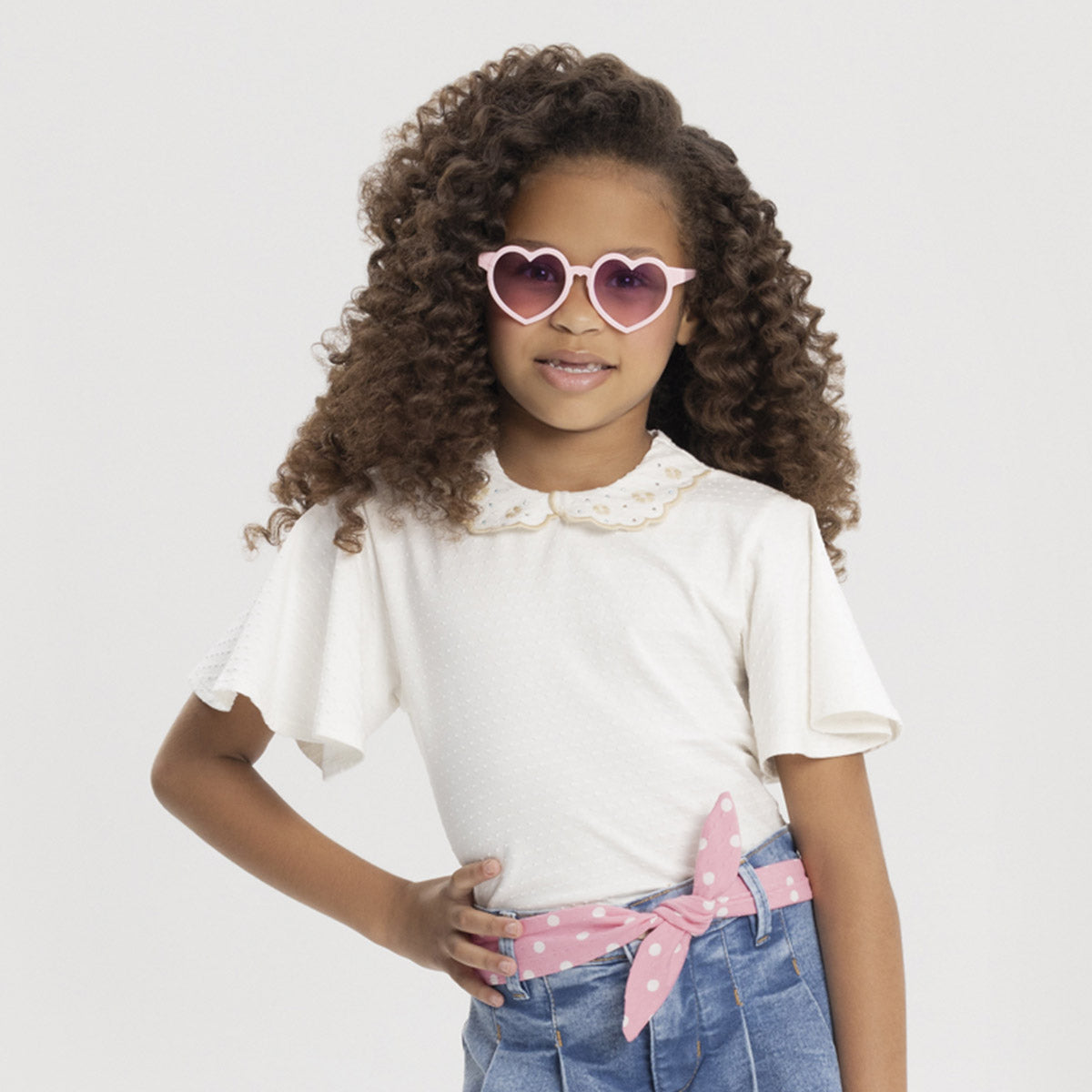 Blusa Infantil Menina Texturizada Gola Bordada - Alakazoo