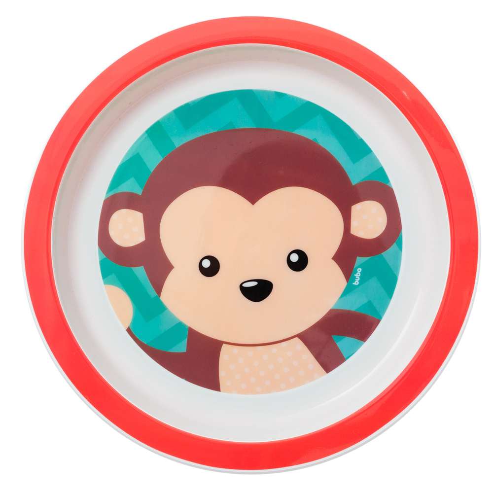 Prato Bebê Infantil Raso Animal Fun Macaco - Buba