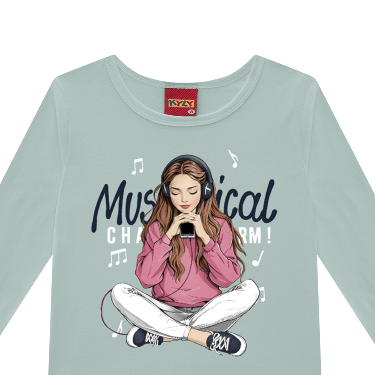 Blusa Infantil Menina Manga Longa Meia Malha Musical - Kyly