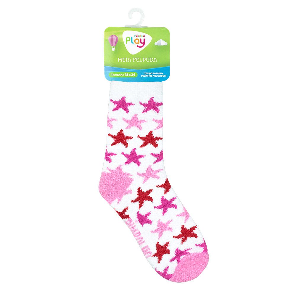 Meia Felpuda Infantil Menina 31-34 Branca Estrelas - Pimpolho