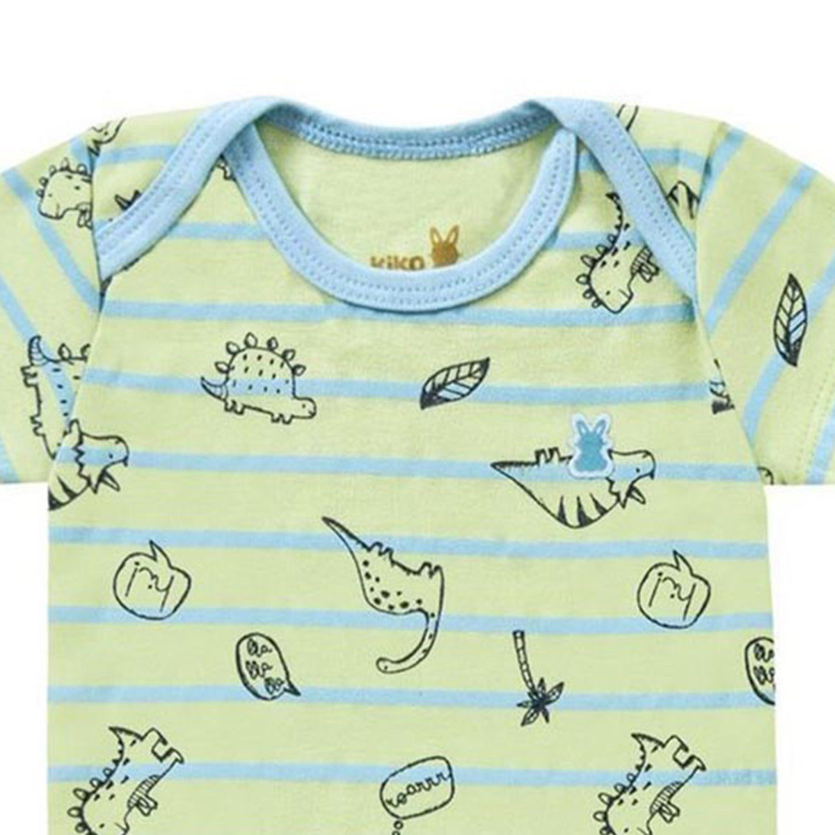 Body Manga Curta Bebê Menino Listrado Dinos - Kiko Baby