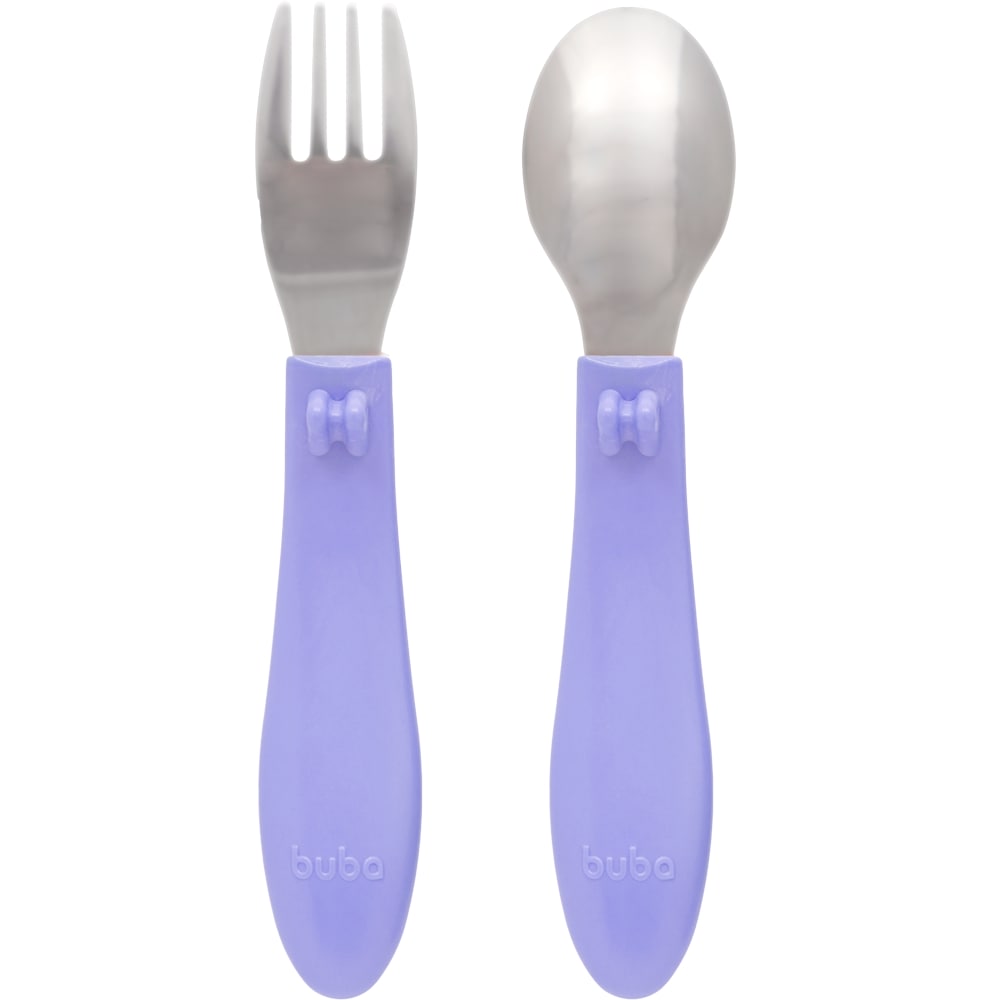 Kit Talher Bebê Colher e Garfo Buba Zoo Roxo - Buba