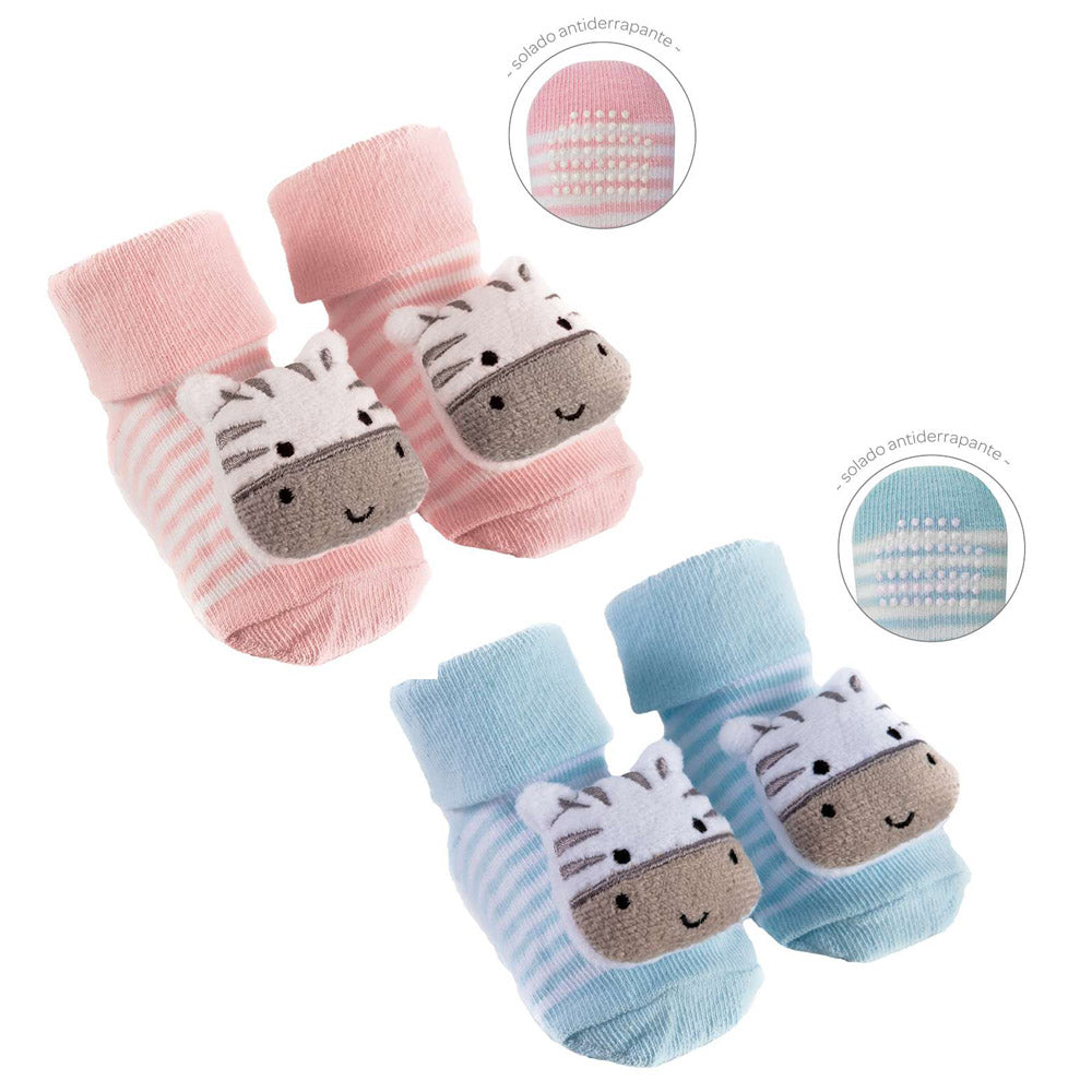 Meia Antiderrapante Bebê Com Chocalho Zebra - Buba