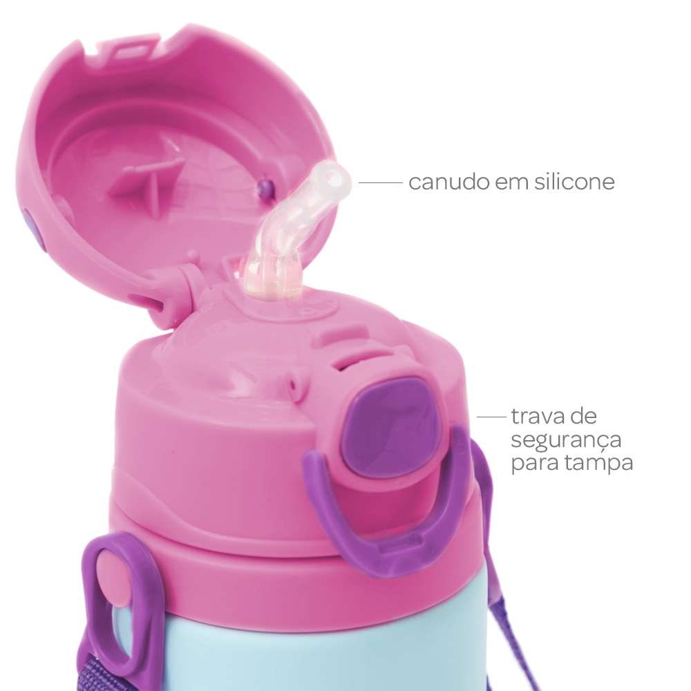 Garrafa de Alumínio Infantil Canudo 400ml Unicórnio - Buba