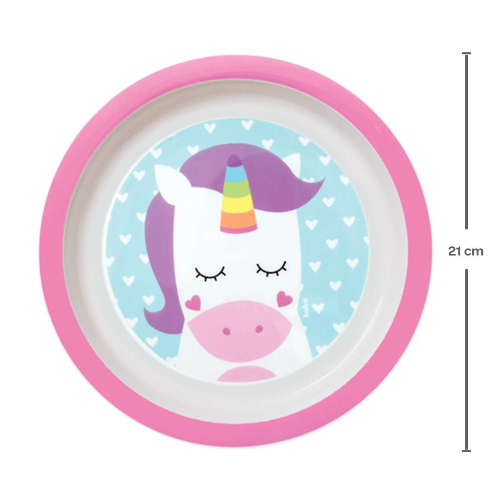 Prato Bebê Infantil Raso Animal Fun Unicórnio - Buba