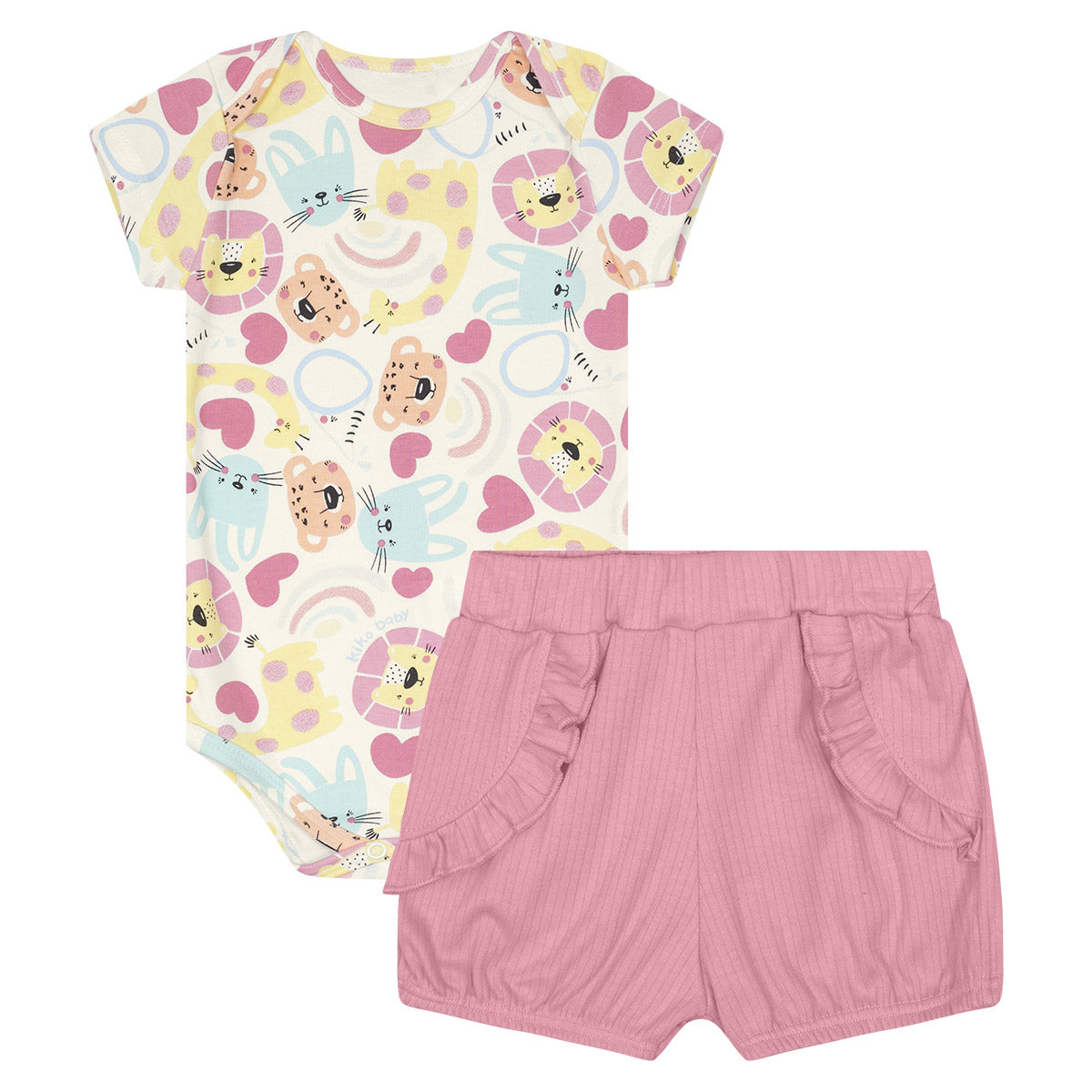 Conjunto Bebê Body e Short Menina Bichinhos - Kiko Baby
