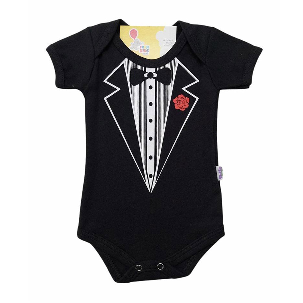 Body Manga Curta Bebê Menino Fraque