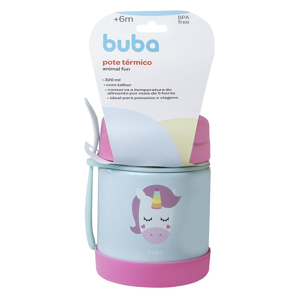 Pote Térmico Infantil Inox Com Garfo Animal Fun Unicórnio - Buba