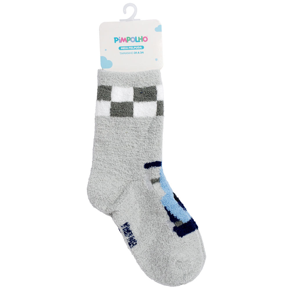 Meia Felpuda Infantil Menino 31-34 Carro de Corrida - Pimpolho