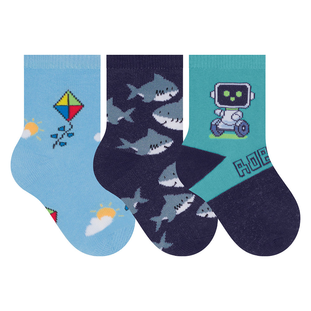 Kit 3 Pares Meia Cano Médio Bebê Menino Pipa - Selene