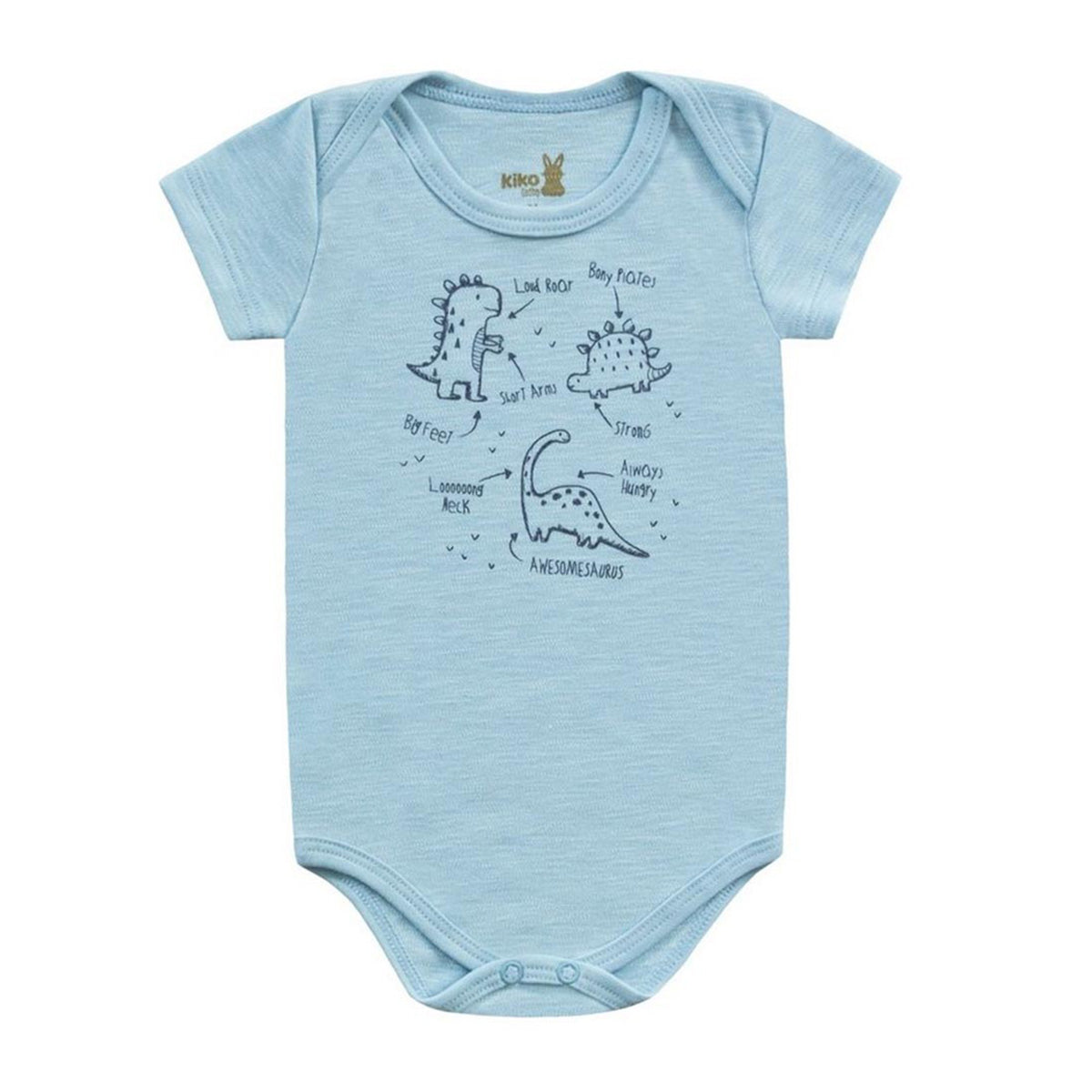 Body Manga Curta Bebê Menino Suedine Flamê Dinos - Kiko Baby