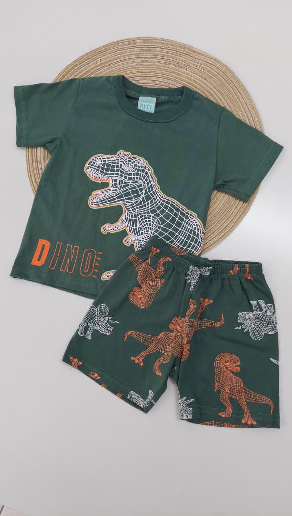 Pijama Infantil Menino Brilha no Escuro Dinossauro Verde - Kyly