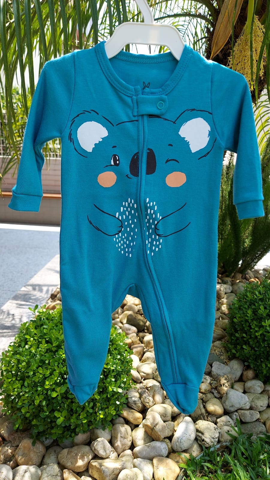 Macacão Bebê Menino em Suedine C/ Zíper Azul Coala - Kiko Baby