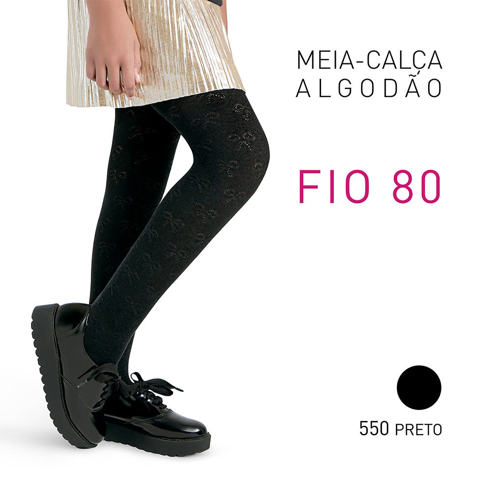 Meia-Calça Fio 80 Infantil Menina Algodão Laços - Selene
