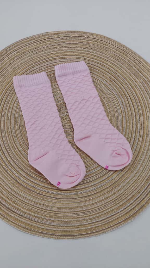 Meia 3/4 Bebê Infantil Rosa Trabalhada - Rocca