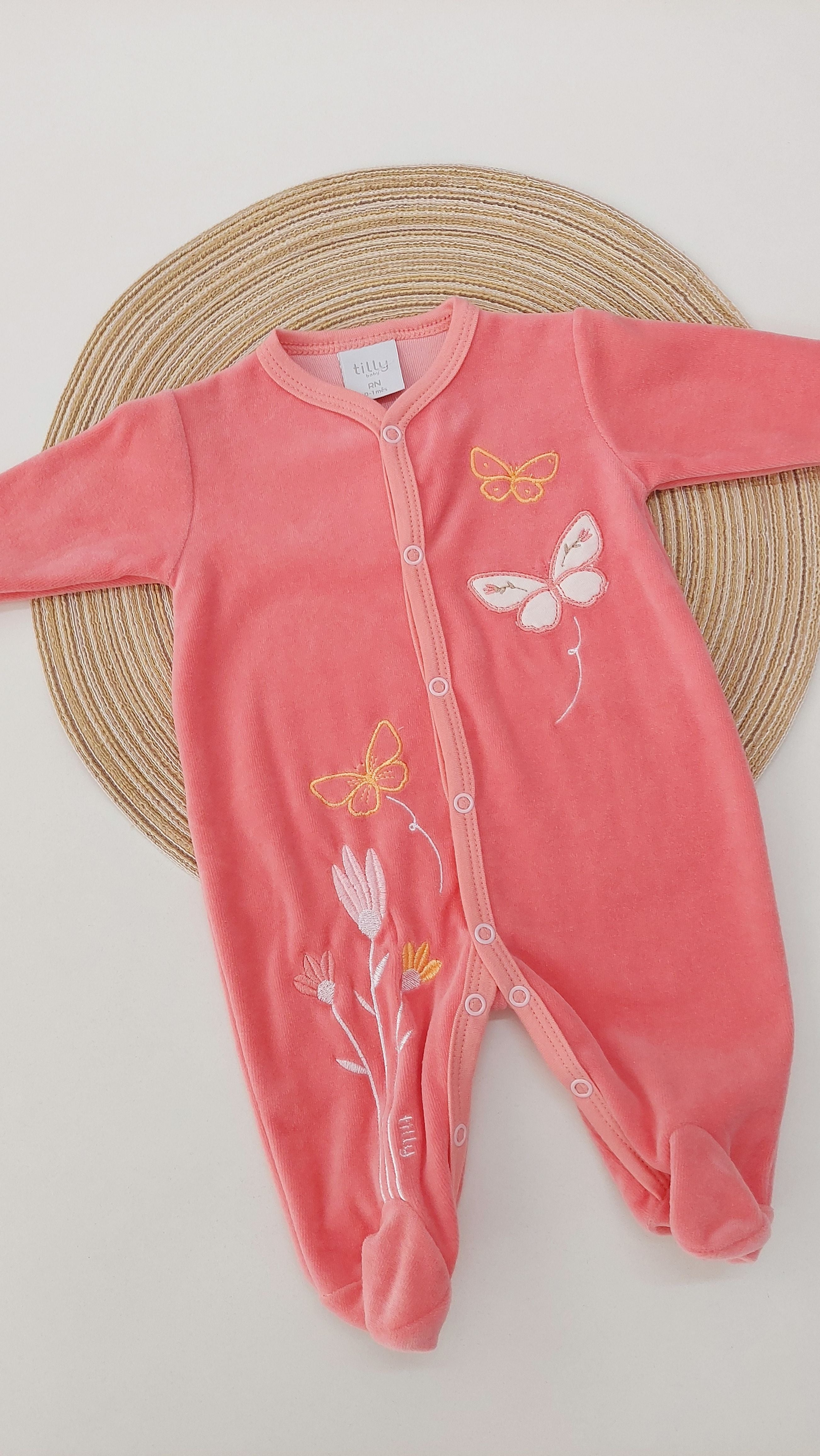 Macacão em Plush Rosa Borboletas - Tilly Baby
