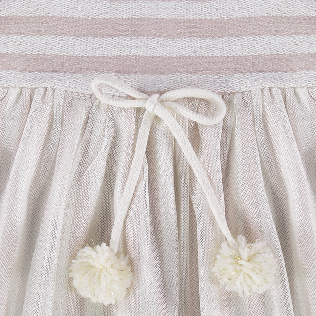 Vestido Bebê Manga Longa Malha Listrada e Tule - Kiki Xodó