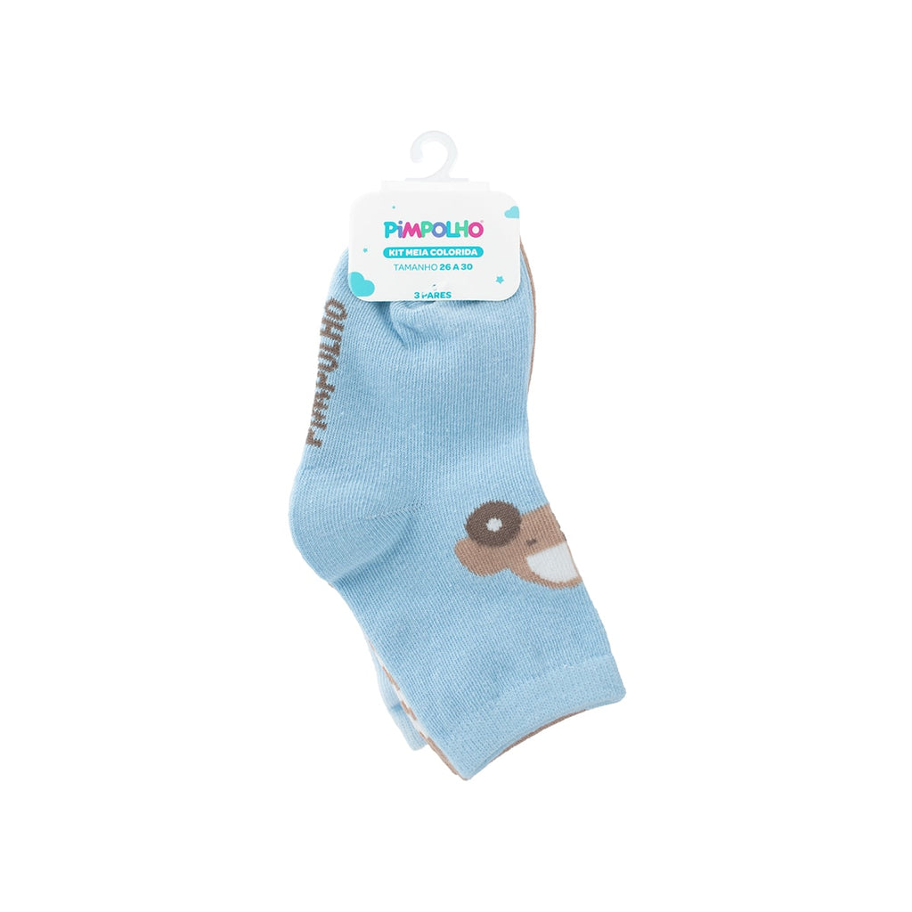 Kit 3 Pares Meia Infantil Menino 26-30 Carro - Pimpolho