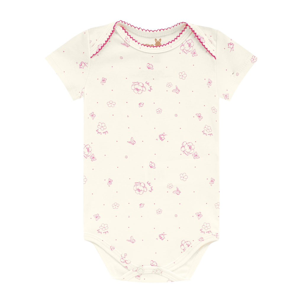 Body Manga Curta Bebê Menina Suedine Flores - Kiko Baby