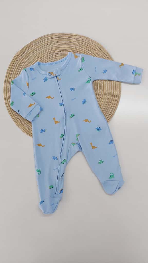 Macacão Bebê Menino em Suedine C/ Zíper Dinos - Kiko Baby