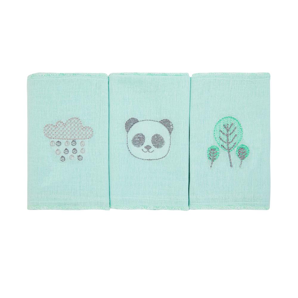 Pano de Boca Composê Bordado 38x38CM C/3 UN Panda - Papi