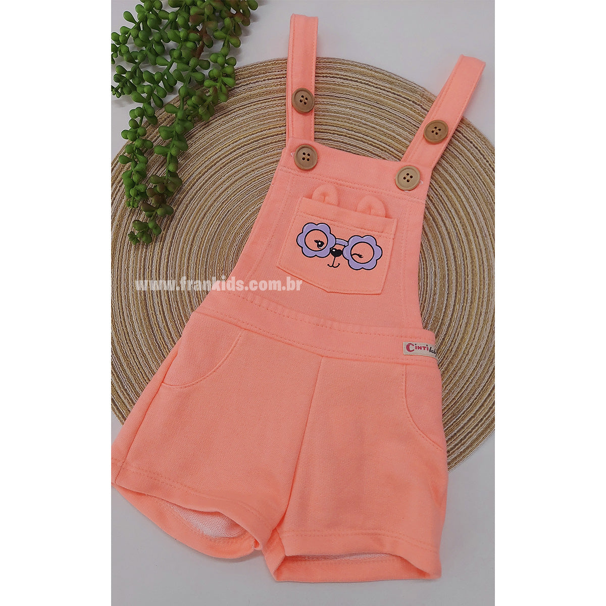Conjunto Bebê Menina Blusa Ursinha e Jardineira Neon - Cinti