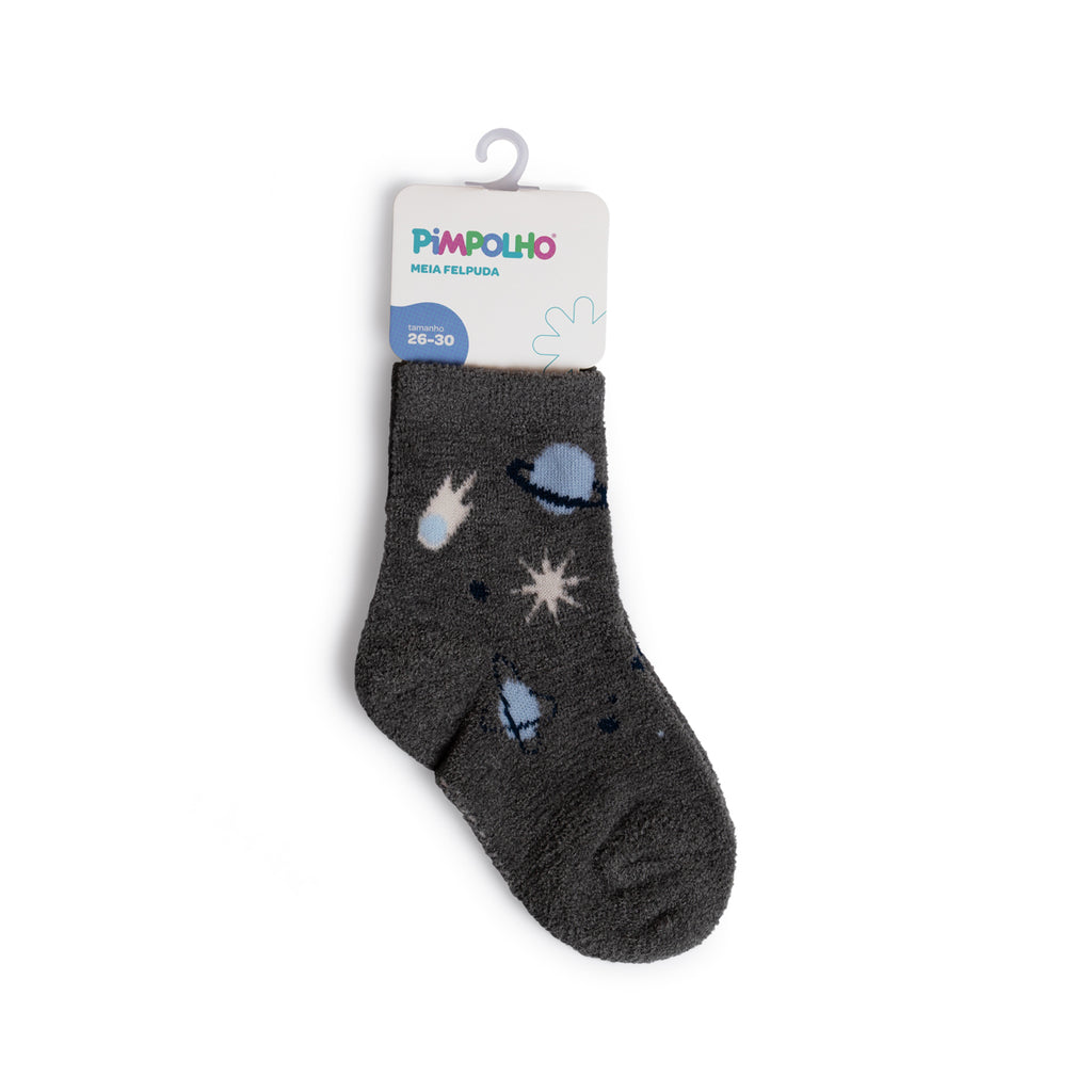 Meia Felpuda Infantil Menino 26-30 Cinza Espaço - Pimpolho