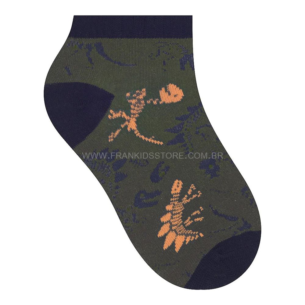 Meia Cano Curto Infantil Menino Verde Dino - Selene